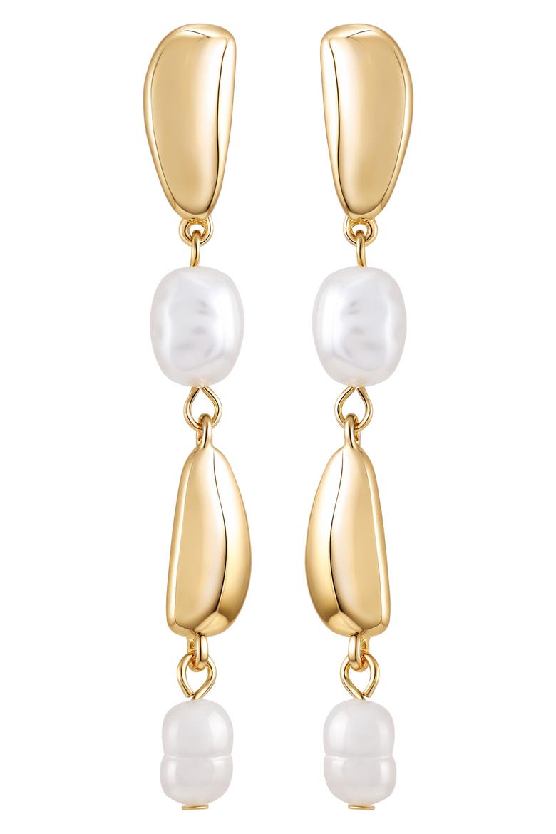 Faux Pearl Linear Drop Earrings, Main, color, GOLDTONE