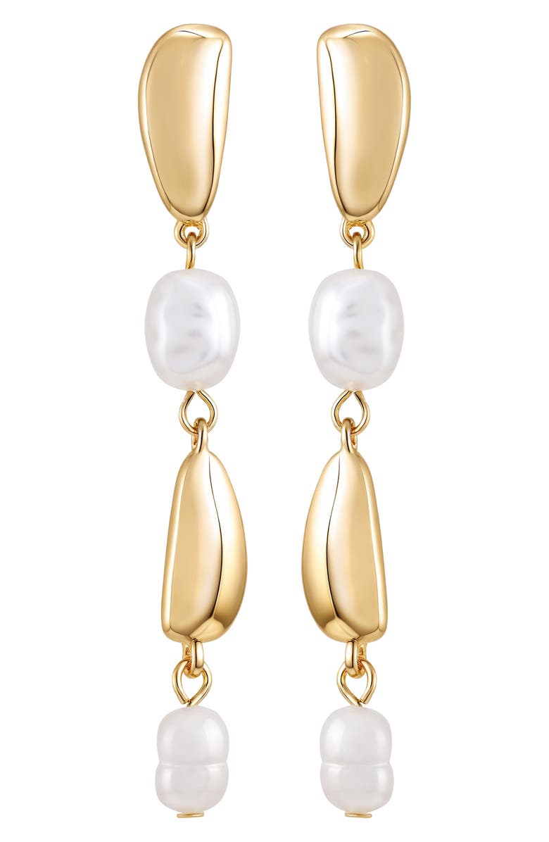 Vince Camuto Faux Pearl Linear Drop Earrings, Main, color, Goldtone