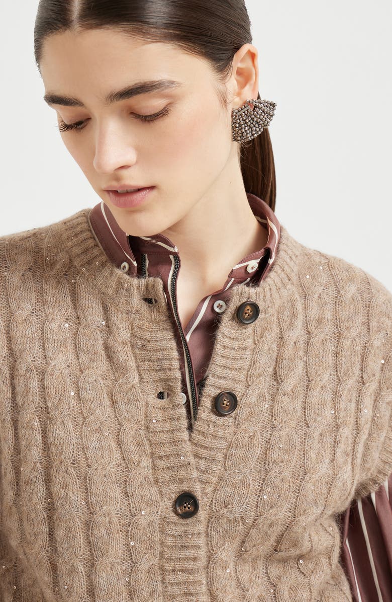 Brunello Cucinelli Dazzling Cable cardigan, Alternate, color, Hazelnut