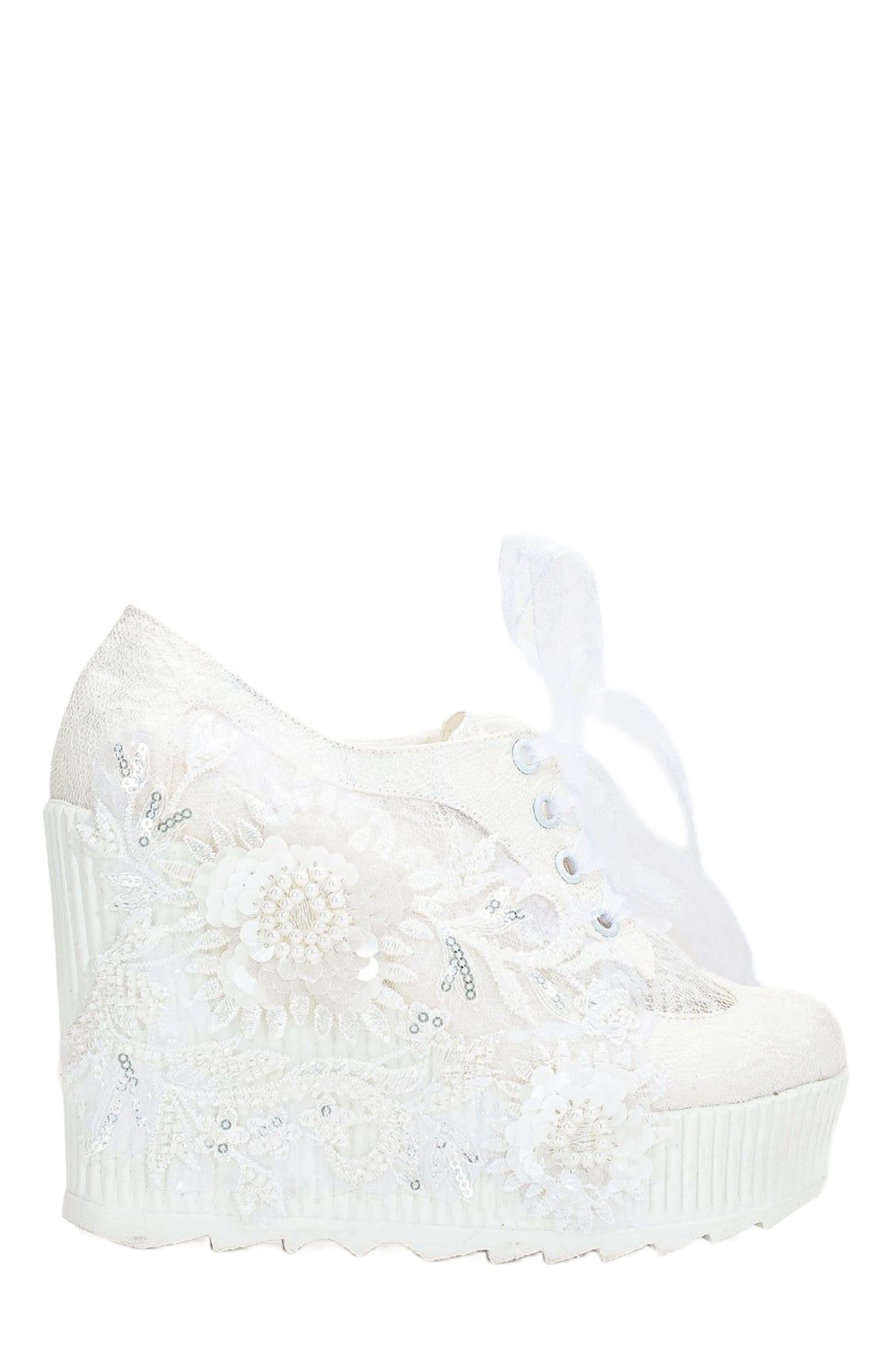 Forever 
Always Shoes Sheri Lace Bridal Platform Sneakers, Alternate, color, Ivory