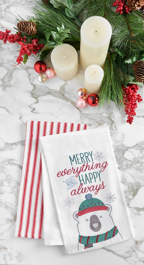 C & F Home C&f Home Christmas "merry Everything And Happy Always" Sentiment Polar Bear Cotton Flour Sack Kitche In Green