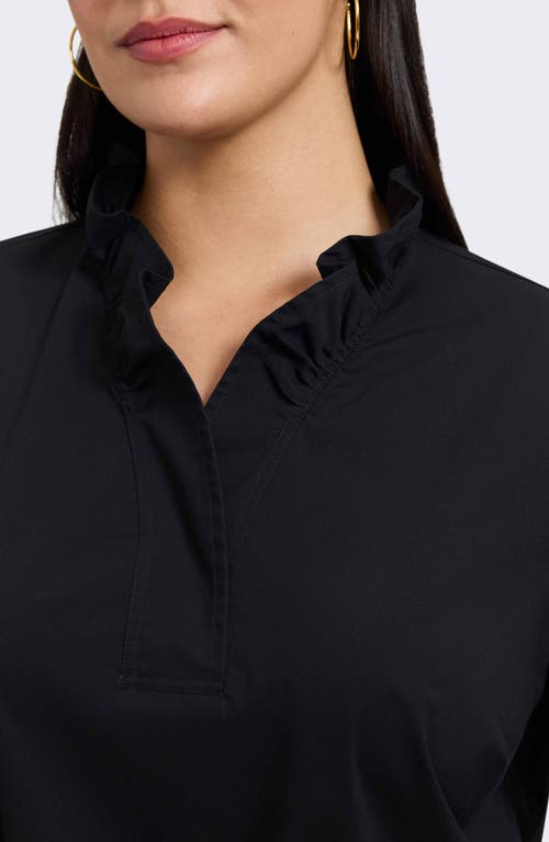 Foxcroft Tammy Ruffle Collar Cotton Blend Top In Black