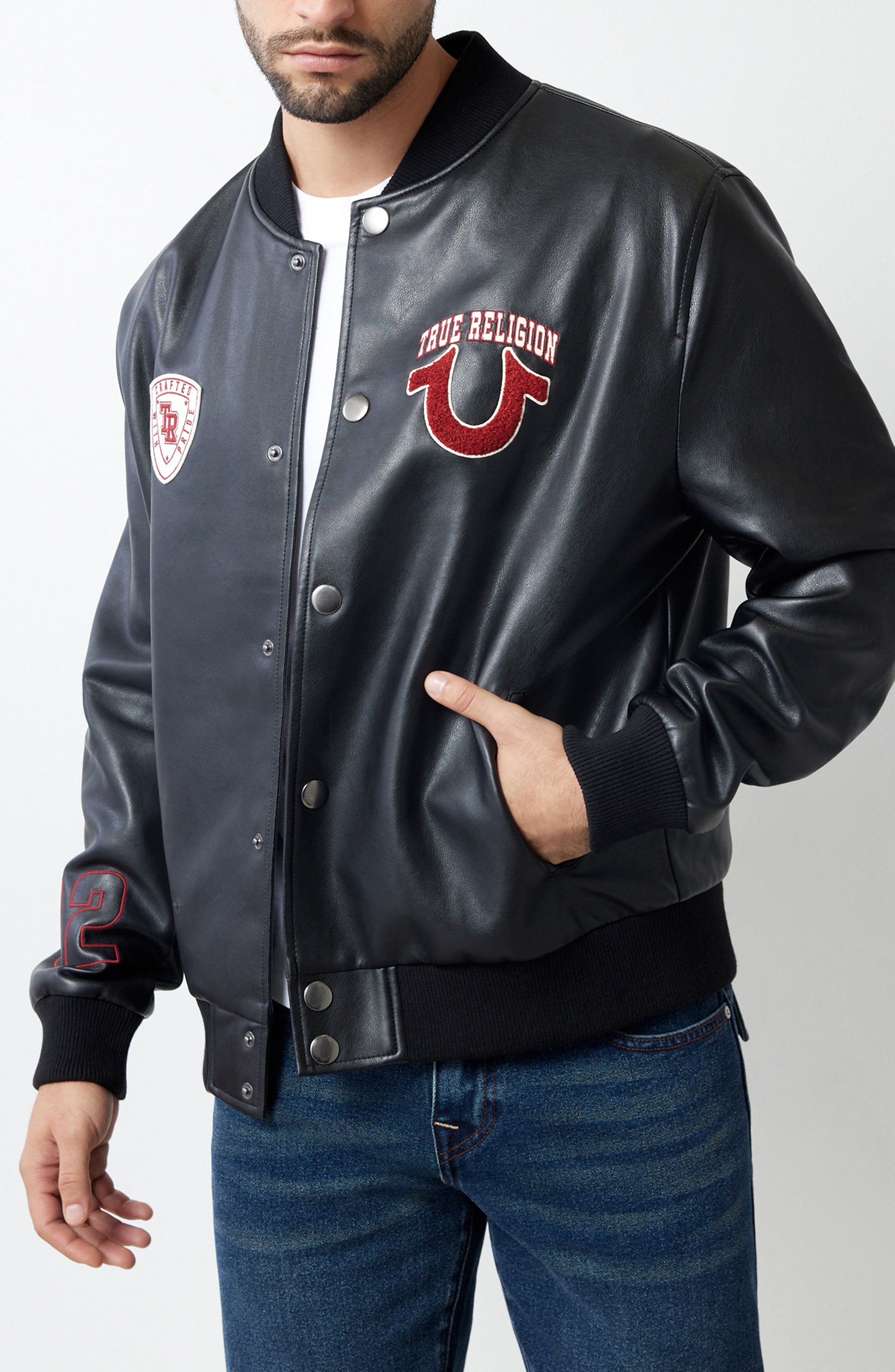 Faux Leather Varsity Jacket
