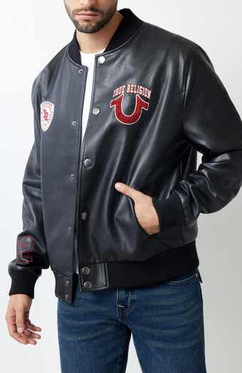 Faux Leather Varsity Jacket