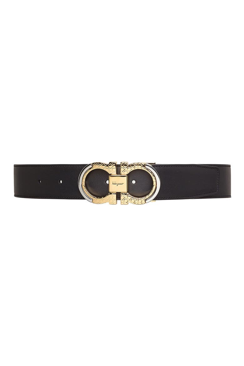 Salvatore Ferragamo Double Gancio Buckle Reversible Leather Belt, Main, color, NERO HICKORY