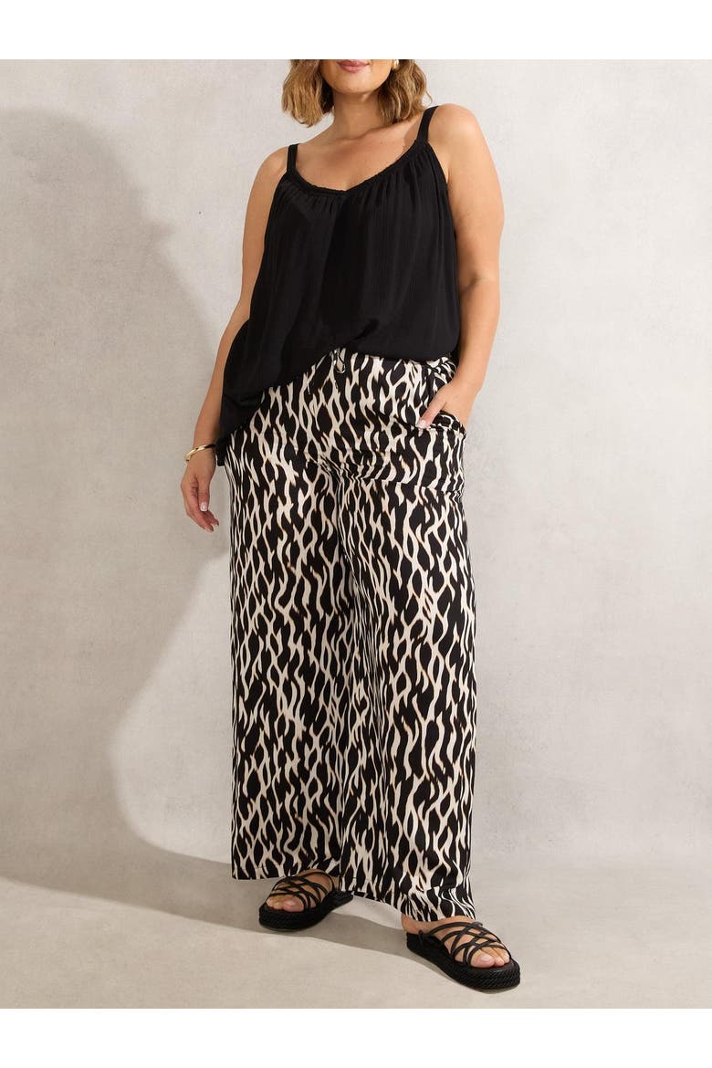 Drawstring Waist Wide Leg Pants, Alternate, color, Cream/Black