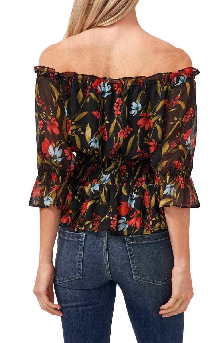 CeCe Floral Smocked Off the Shoulder Top, Alternate, color,