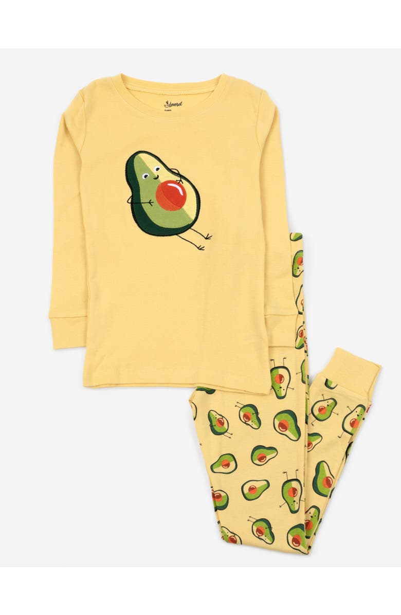 Leveret Two-Piece Cotton Printed Matching Family Pajamas, Playful Graphics, Main, color, Avocado