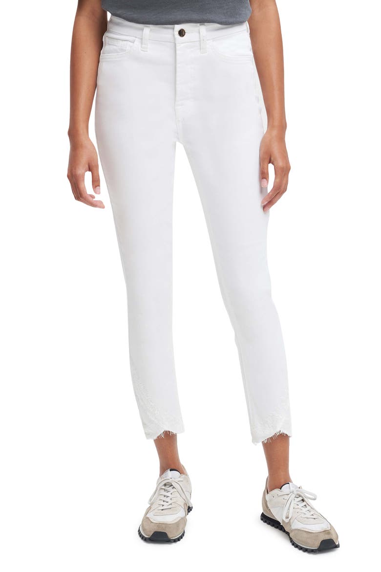 Embroidered Scallop Hem Slim Ankle Jeans, Alternate, color, CLEAN WHITE