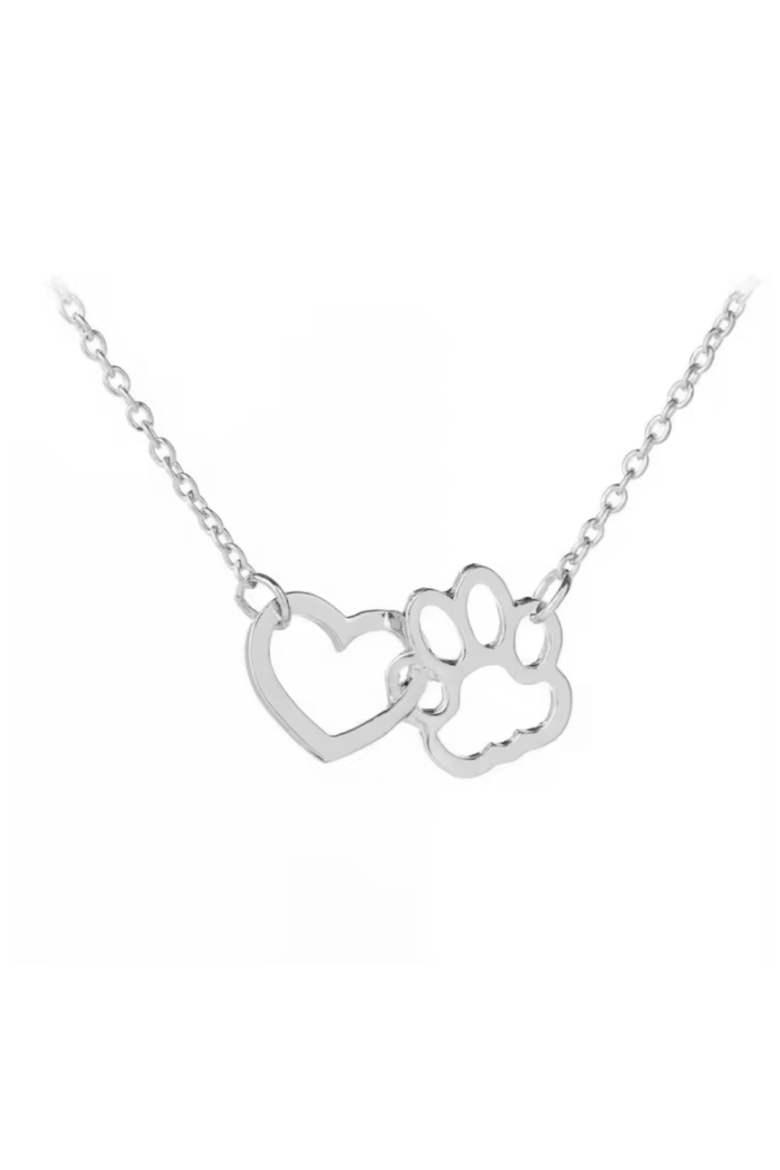HeartPaws 18K Gold Plated Heart and Paw Necklace, Main, color, Silver