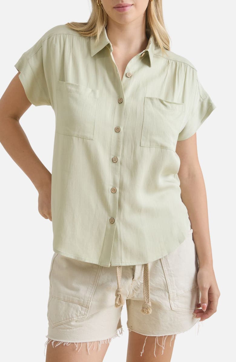 Blu Pepper Solid Short Sleeve Button-Up Shirt, Main, color, Light Olive