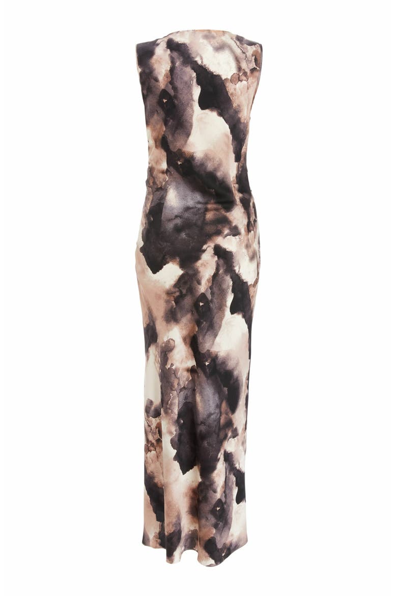 Marble Satin Sleeveless Ruched Waist Maxi Dress, Alternate, color, Black
