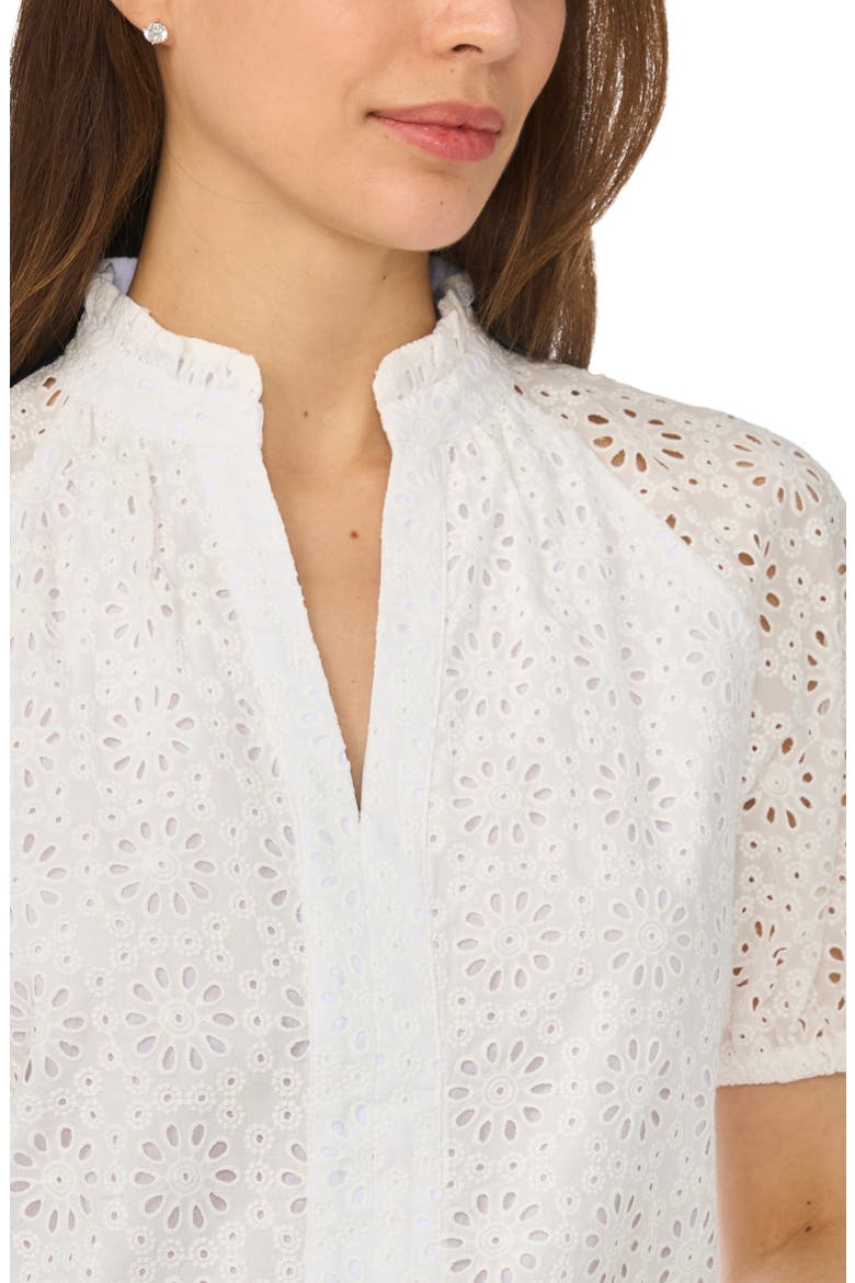 Broderie Anglaise Ruffle Spilt Neck Top, Alternate, color, ULTRA WHITE