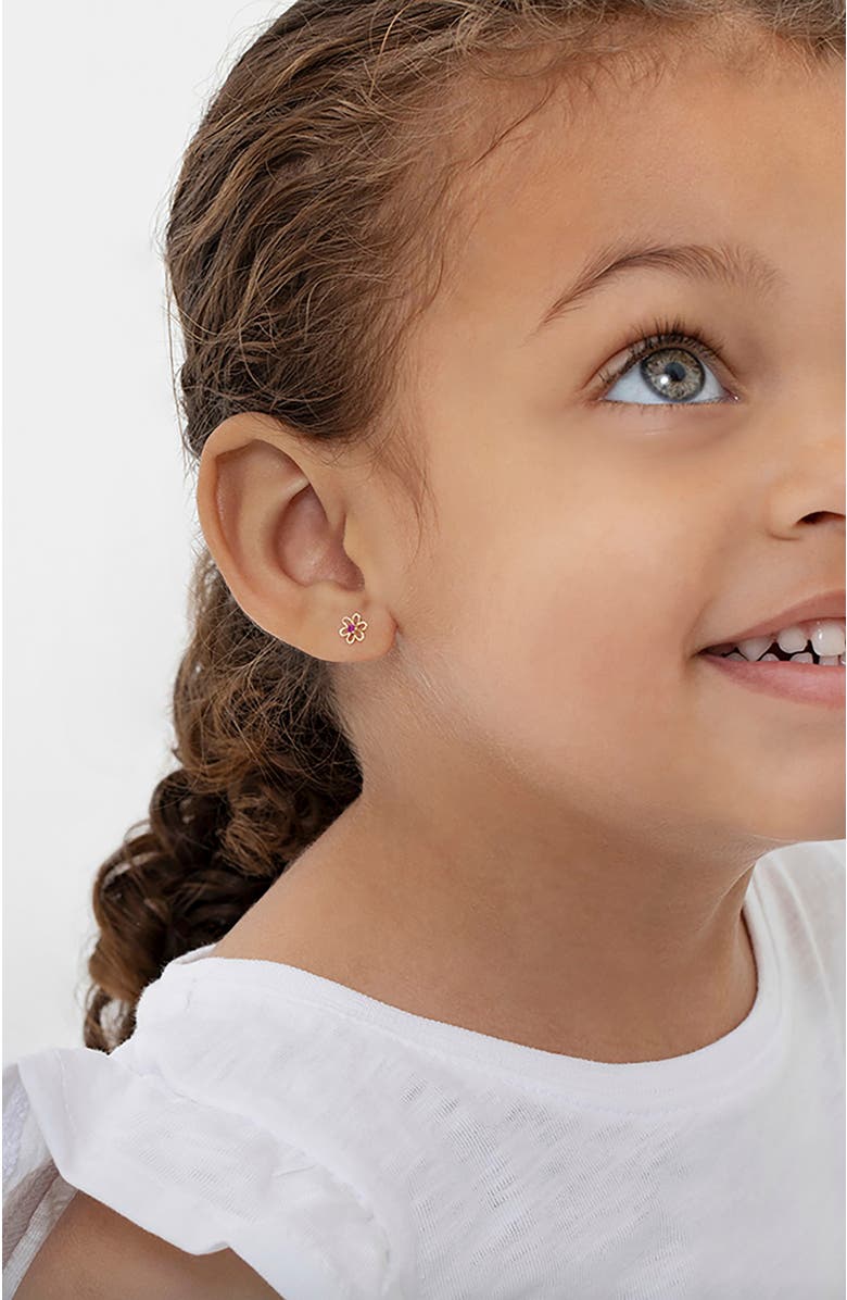 In Season Jewelry 14k Jeweled Open Flower Earrings, Alternate, color, Pink