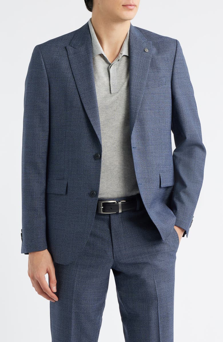 AllSaints Rawdon Slim Fit Mid Blue Wool Tick Weave Peak Lapel Suit, Alternate, color, Mid Blue