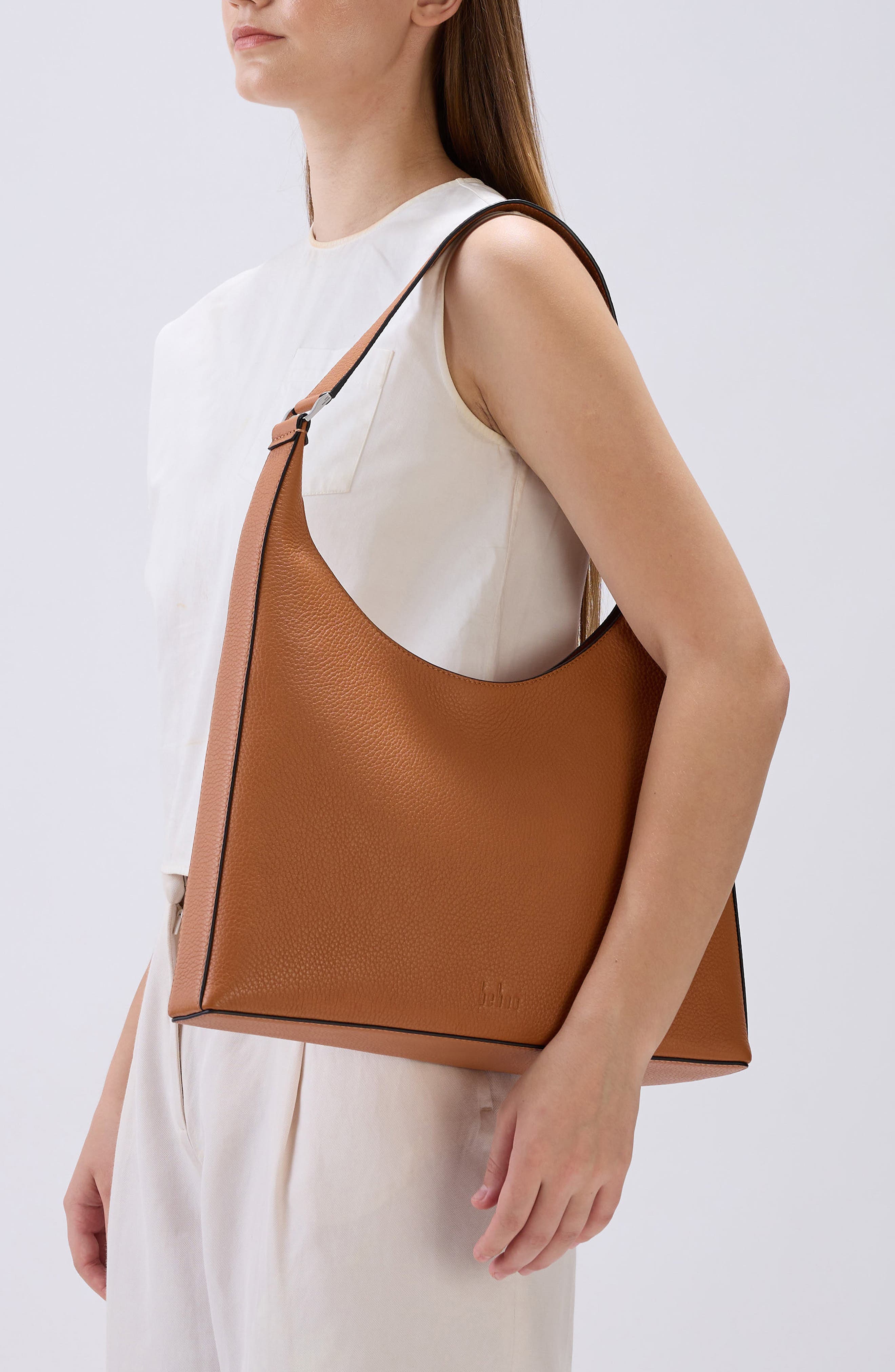 Large Danny Flatiron Pebble Leather Shoulder Bag, Alternate, color, CLAY