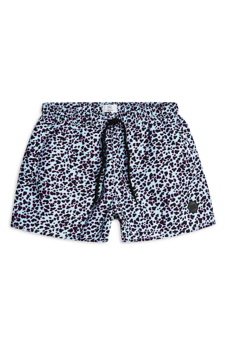 Topman Topshop Leopard Print Swim Shorts, Main, color, 