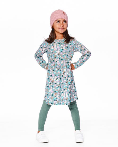 Deux Par Deux Half Button Organic Cotton Dress Llama In Gray