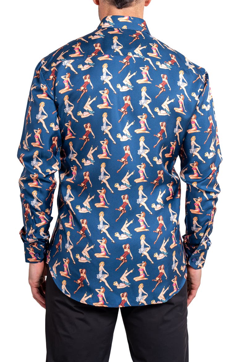 Fibonacci Ascension 0220 Pin-Up Print Contemporary Fit Button-Up Shirt, Alternate, color, BLUE