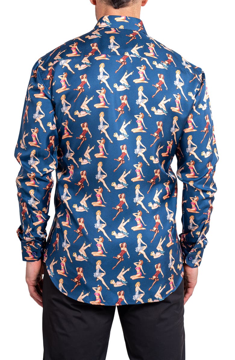 Maceoo Fibonacci Ascension 0220 Pin-Up Print Contemporary Fit Button-Up Shirt, Alternate, color, Blue