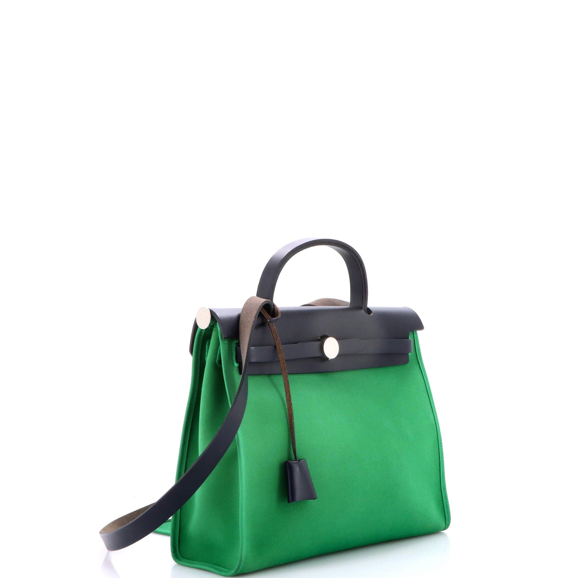 Pre-Owned Hermes Herbag Zip Leather and Toile 31, Alternate, color, Green