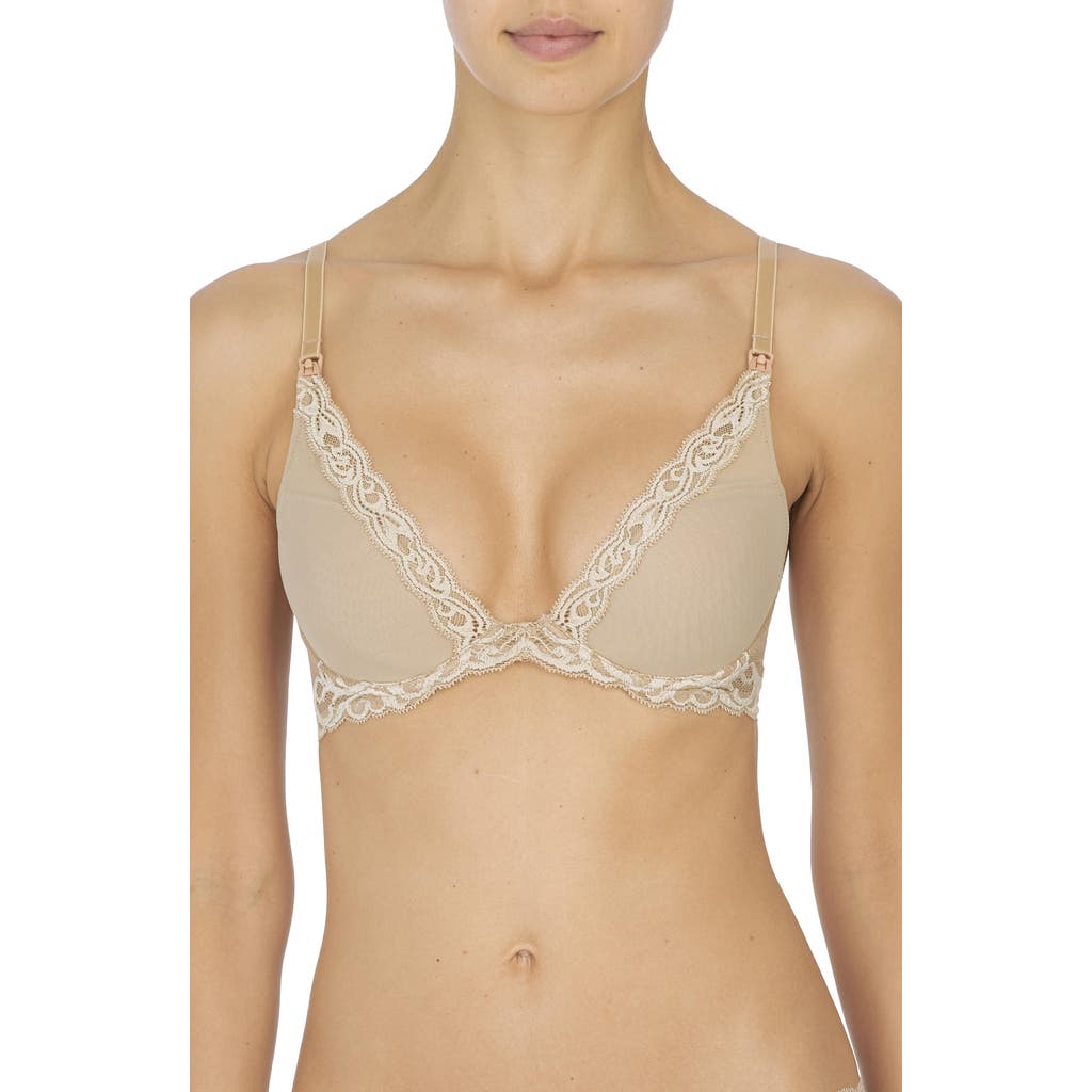 Natori Feathers Lace Plunge Nursing T-shirt Bra In Brown