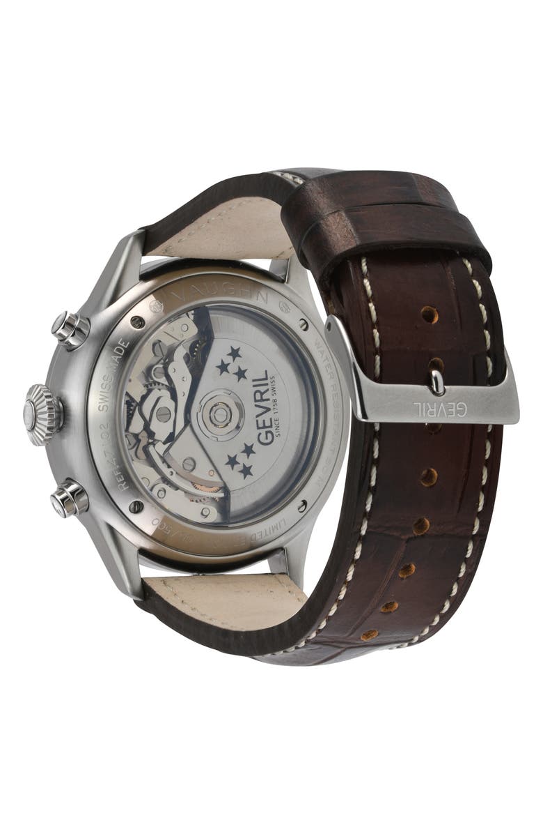 GEVRIL Vaughn Automatic Leather Strap Watch, 44mm, Alternate, color, 