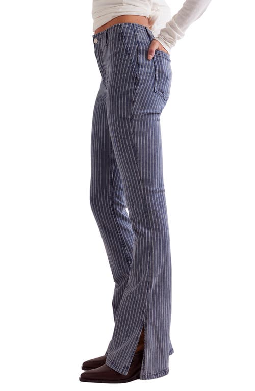 Free People Level Up Stripe Side Slit Bootcut Jeans (railroad) In Faded Railroad
