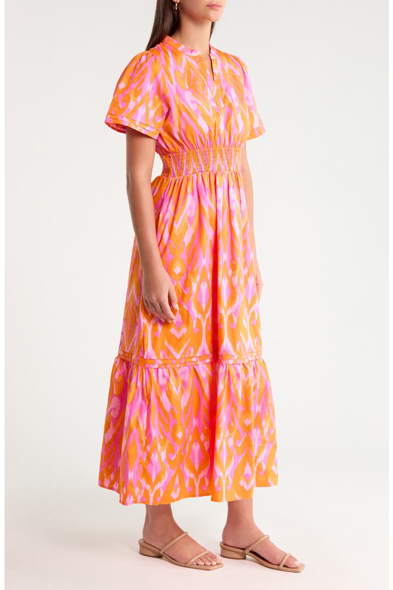 Belraj Ikat Print Cotton Poplin Maxi Dress, Alternate, color, ORANGE-PINK