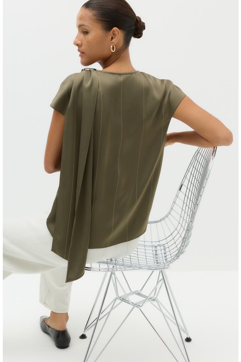 Tie Neck Drape Satin Top, Alternate, color, OLIVE GREEN/ MULTI