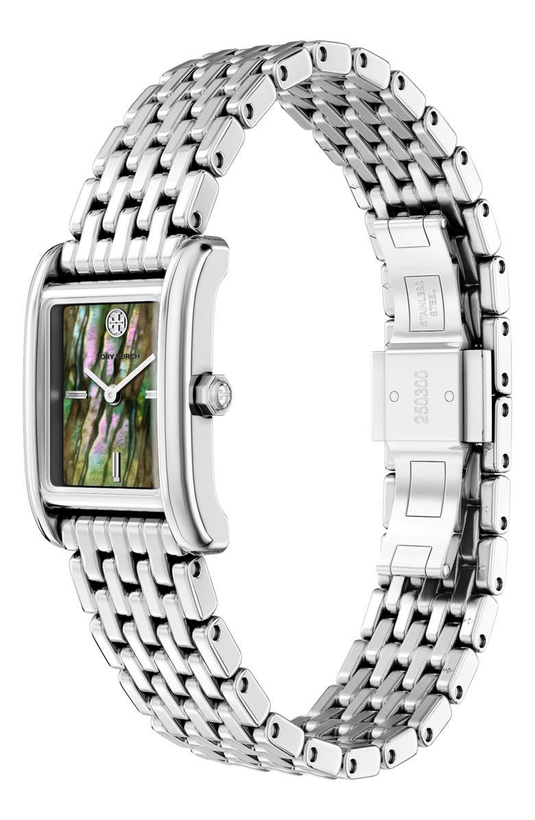 Tory Burch The Small Eleanor Mother-of-Pearl Tank Bracelet Watch, 19mm x 22mm, Alternate, color, Silver/ Abalone