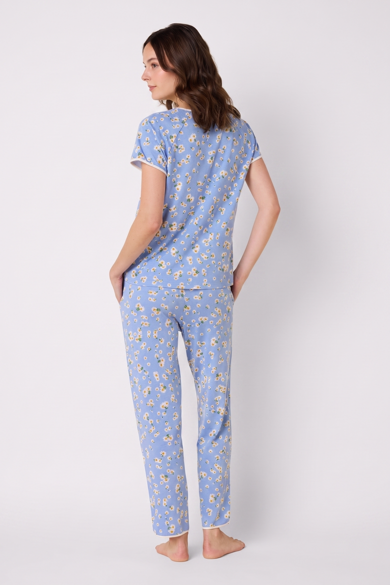 Pima Knit Short Sleeved Simple Set Floral, Alternate, color, Marguerite