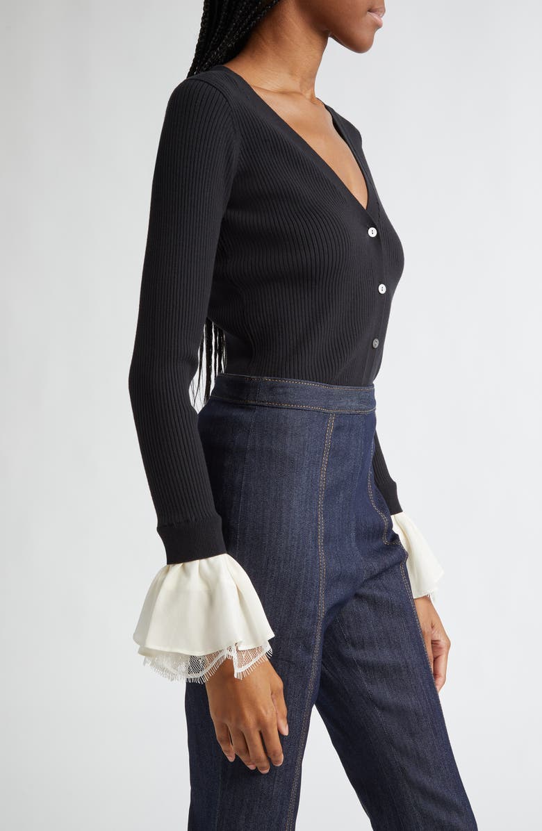 Cinq à Sept Bernadette Mixed Media Long Sleeve Sweater, Alternate, color, Black/ Ivory