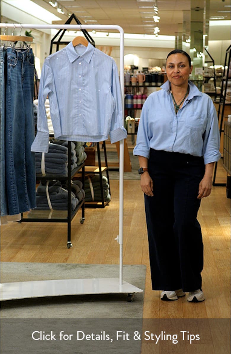 Rhinestone Detail Stripe Cotton Blend Button-Up Shirt, sales video thumbnail