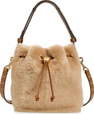 Tory Burch T Monogram Genuine Shearling Bucket Bag
