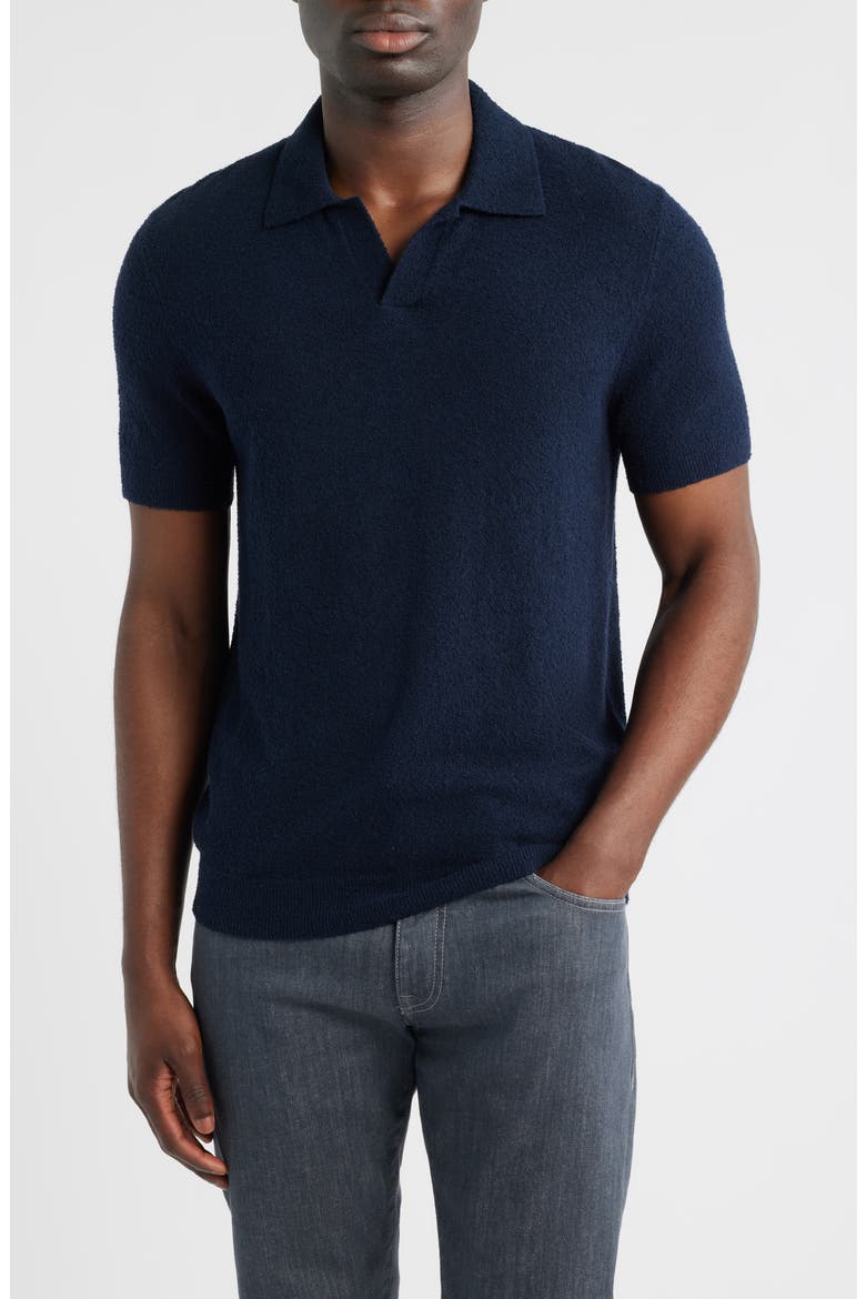 Johnny Collar Short Sleeve Bouclé Sweater Polo, Main, color, NAVY SAPPHIRE