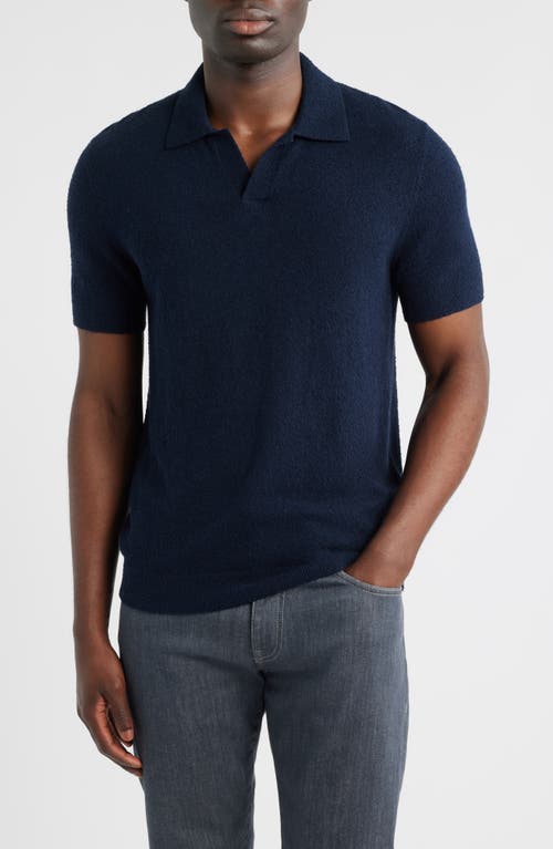 Nordstrom Johnny Collar Short Sleeve Bouclé Sweater Polo in Navy Sapphire at Nordstrom, Size Xx-Large
