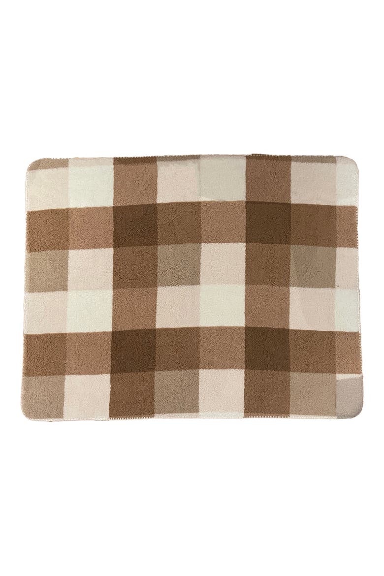 Faux Shearling Throw Blanket, Main, color, TAUPE PLAID COMBO