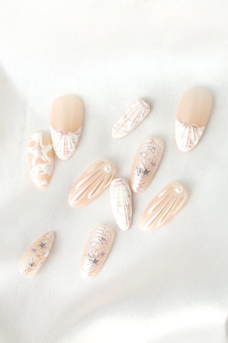 Pearly Girl Almond Press on Nails, Alternate, color, White