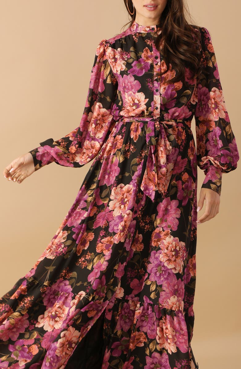 FLYING TOMATO Floral Long Sleeve Shirtdress, Alternate, color, 