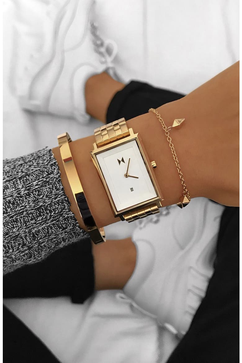 Signature Square Bracelet Watch, 24mm, Alternate, color, GOLD/ WHITE/ GOLD