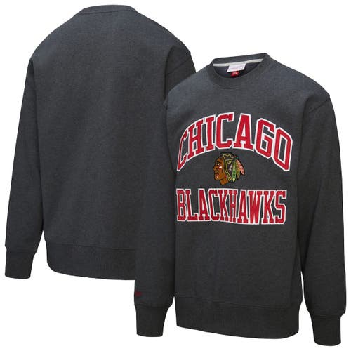 Mitchell & Ness Heather Charcoal Chicago Blackhawks Playoff Win Fleece Pullover Sweatshirt In Black