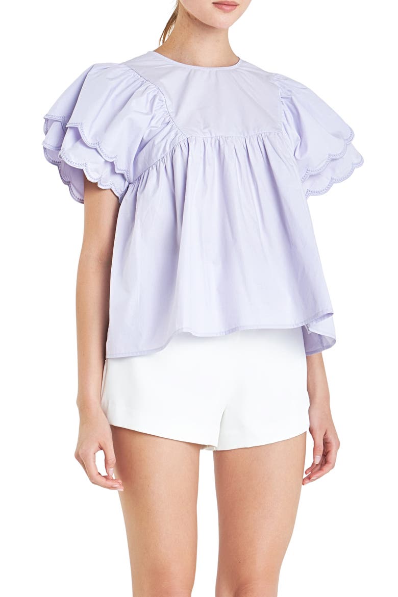 Scallop Ruffle Cotton Babydoll Top, Alternate, color, LAVENDER