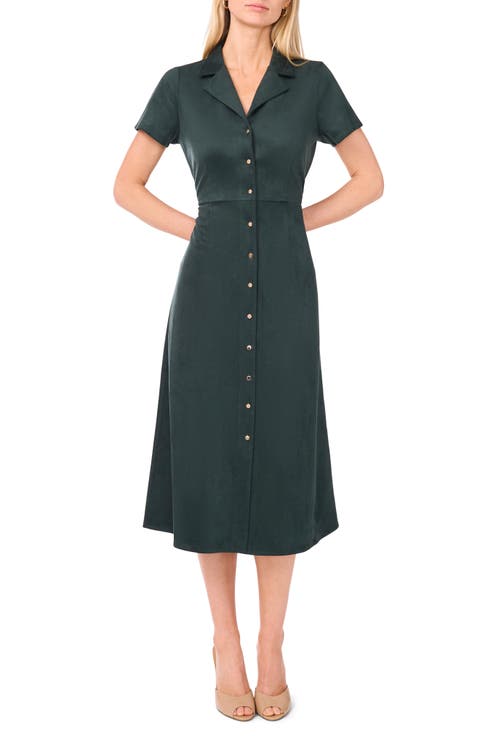 Short Sleeve Faux Suede Midi Shirtdress