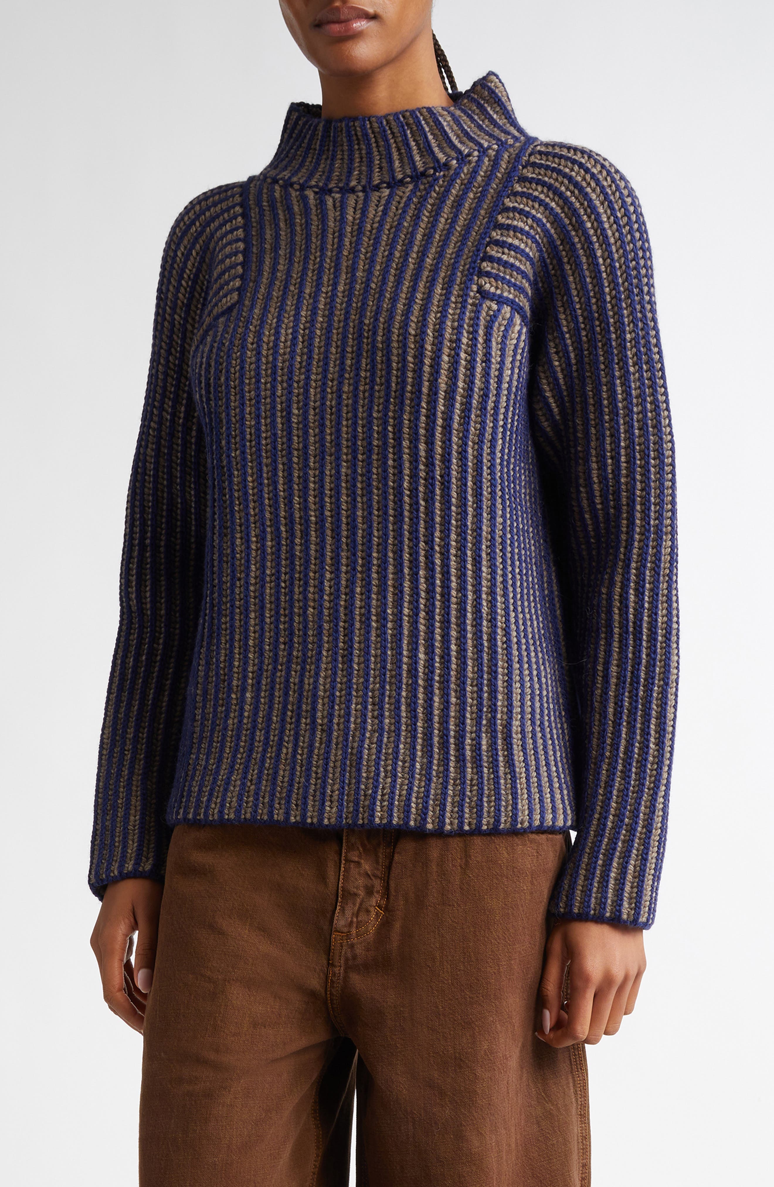 Eckhaus Latta Chalet Funnel Neck Wool Sweater in Dusk 