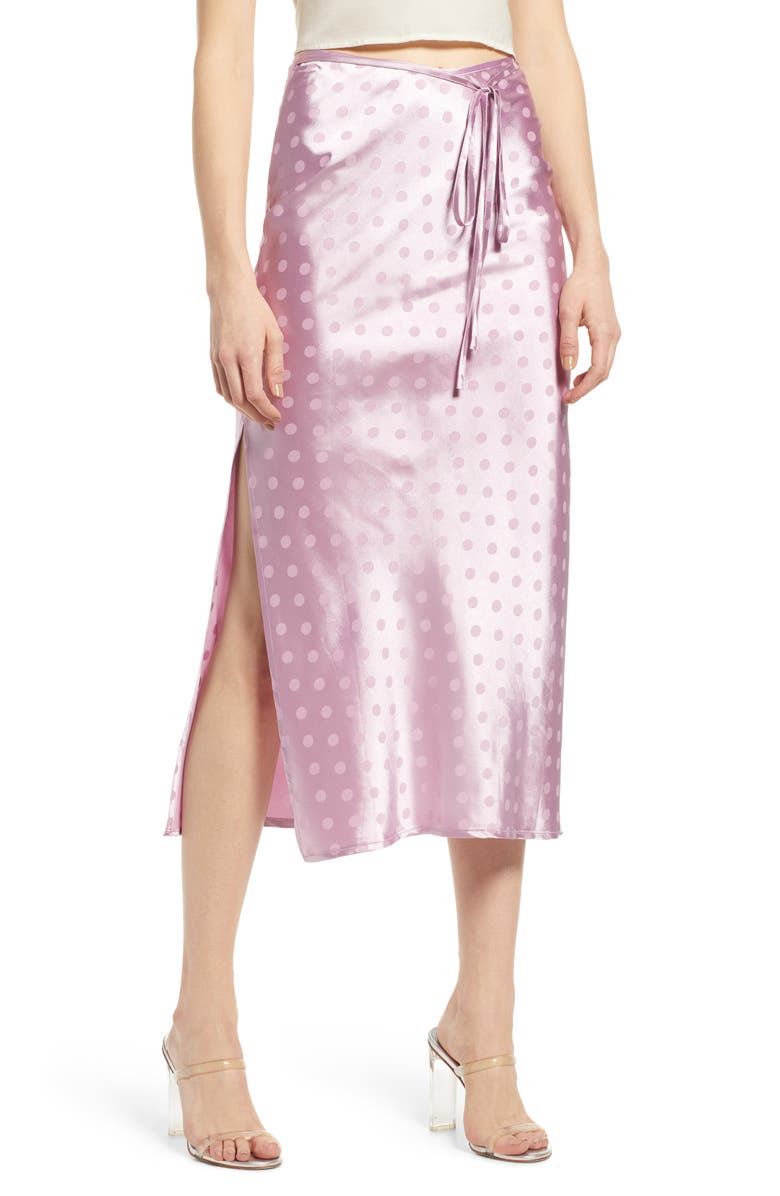 4SI3NNA Ivy Polka Dot Satin Jacquard Midi Skirt, Main, color, 