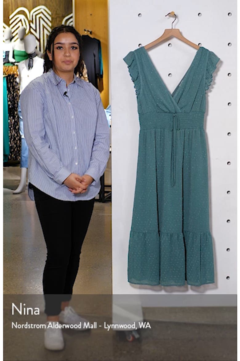 Smock Waist Ruffle Sleeve Cotton & Linen Dress video