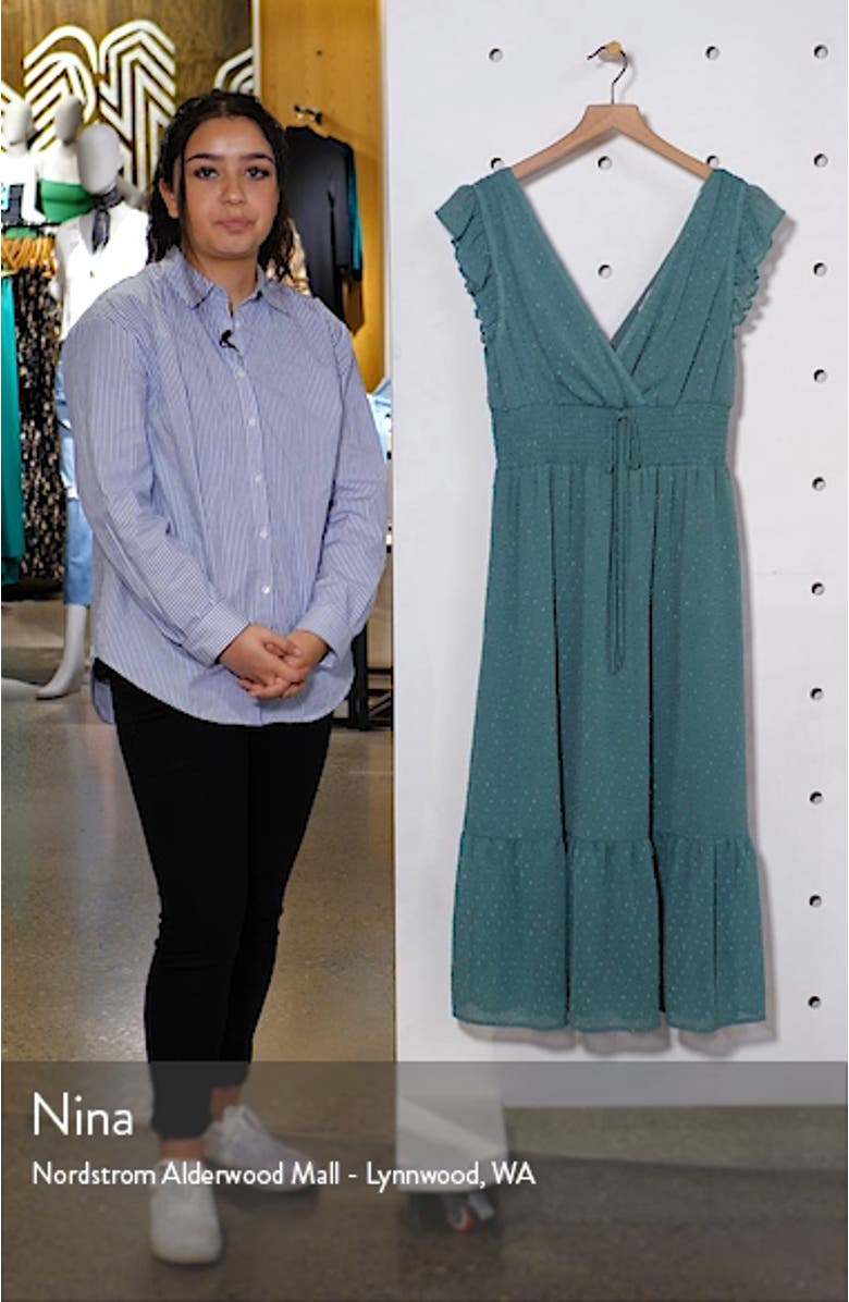 Smock Waist Ruffle Sleeve Cotton & Linen Dress, sales video thumbnail