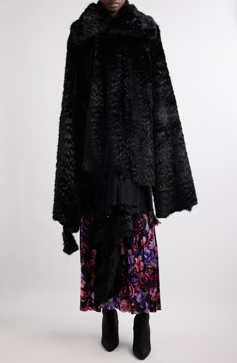 Balenciaga Deconstructed Asymmetric Faux Fur Jacket, Alternate, color,