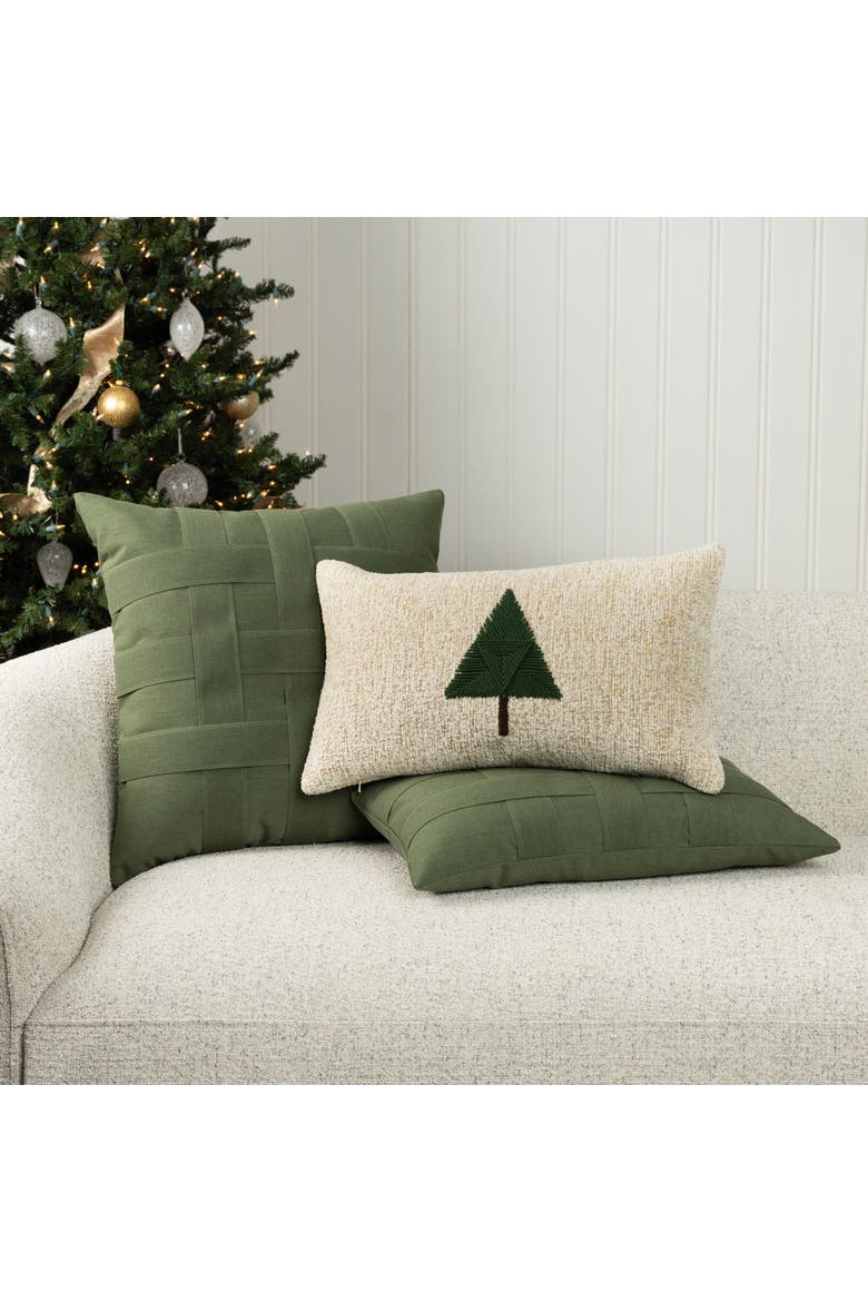 Douglas Fir Hand Stitched Dimensional Indoor & Outdoor Woven Accent Pillow & Insert, Alternate, color, Beige
